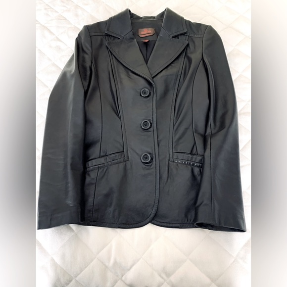 Danier Black Genuine Leather Blazer Button Jacket Goth Matrix Double Collar XXS - Picture 9 of 16